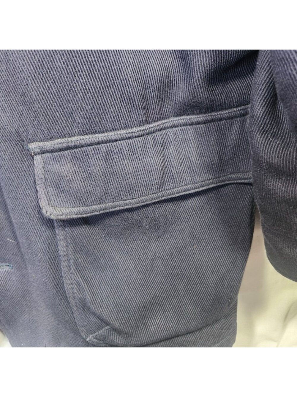 The Bay 1960s Cotton Wool Mens XL Barn Coat Navy Leather Collar Blanket Lined - Picture 6 of 14